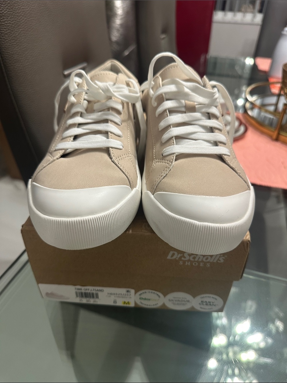 Dr. Scholl's Women's Beige Canvas Low-Top Lace-Up Sneakers